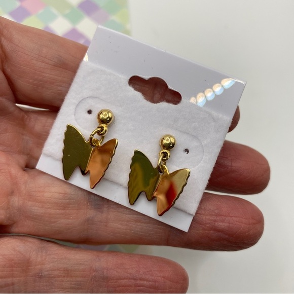 SARAH COVENTRY Butterfly Chain Necklace & Earrings Set Gold Tone Long Necklace - Picture 3 of 10